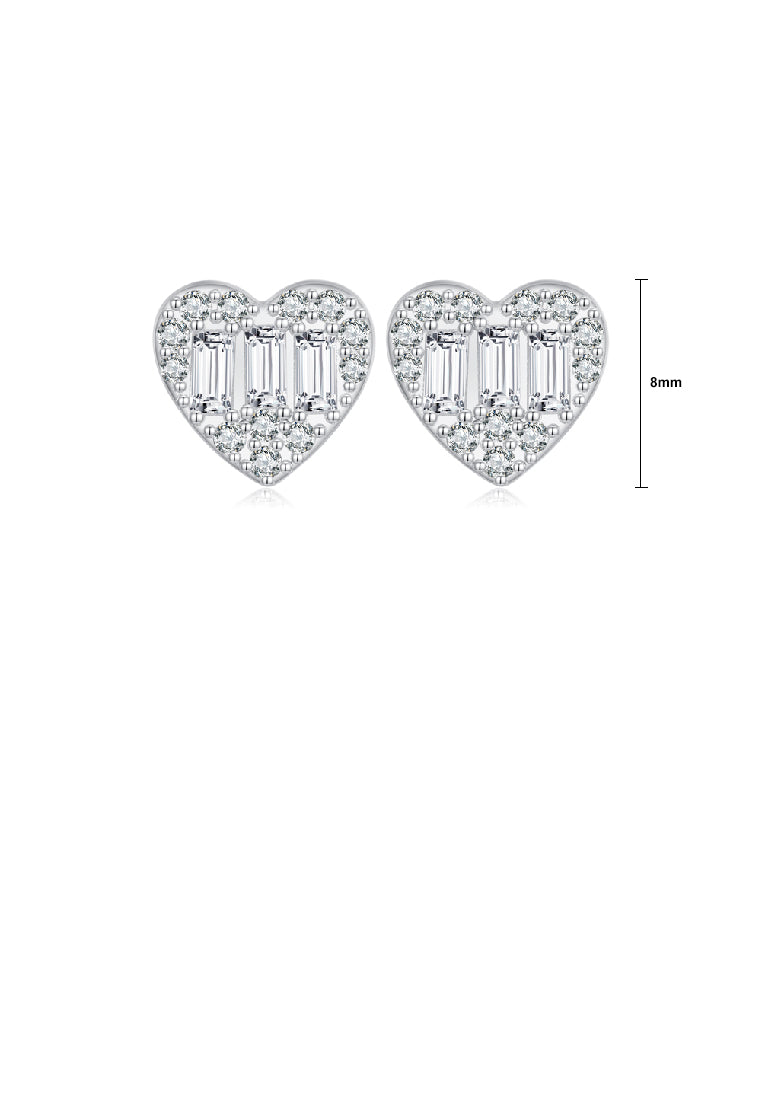 925 Sterling Silver Simple Brilliant Heart Stud Earrings with Cubic Zirconia - Luxurious Look