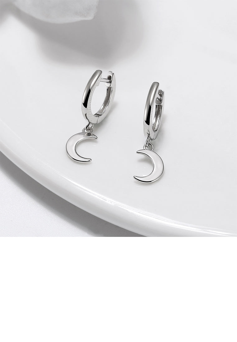 925 Sterling Silver Simple Cute Moon Earrings