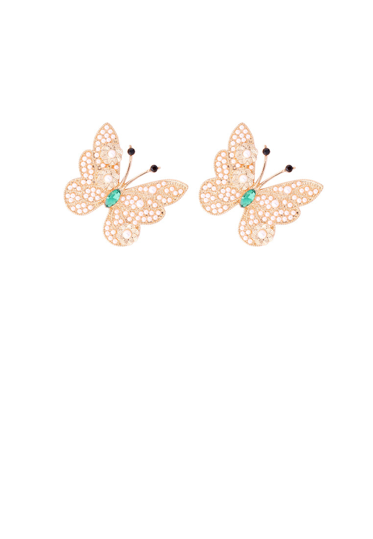 Simple Brilliant Plated Gold Butterfly Imitation Pearl Stud Earrings - Luxurious Look
