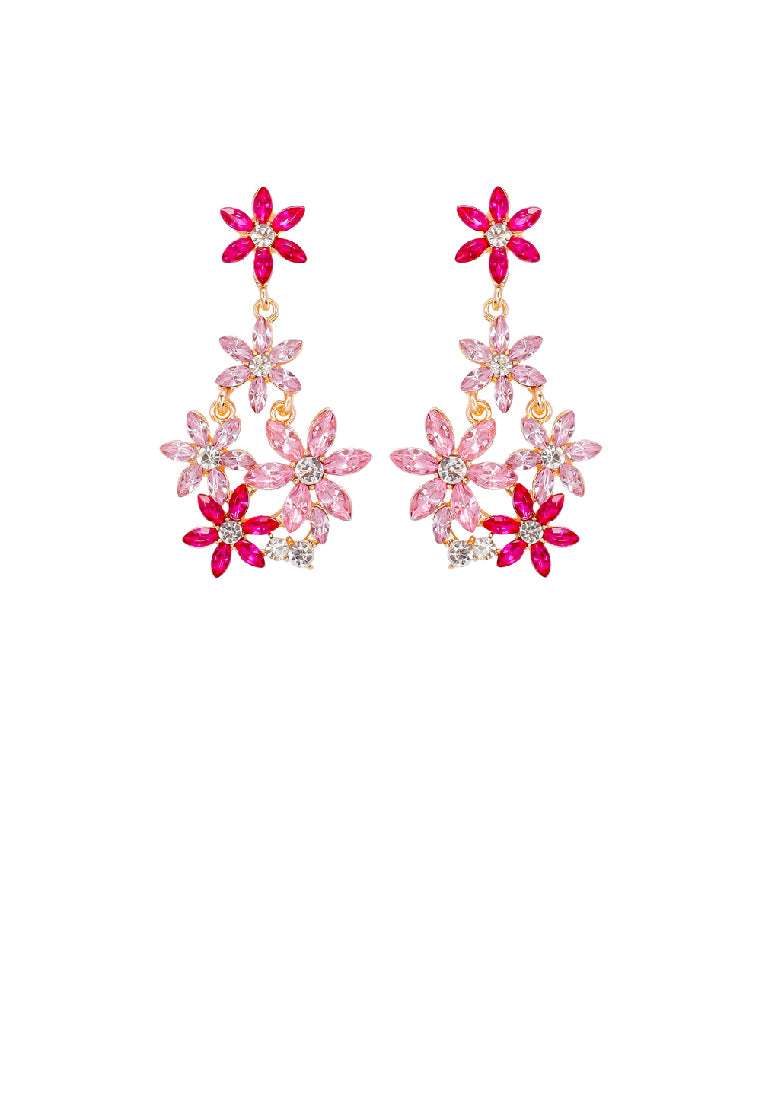 Fashion Elegant Plated Gold Flower Tassel Earrings with Pink Cubic Zirconia - Luxurious Look - Vibrant Color