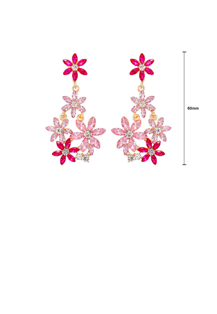 Fashion Elegant Plated Gold Flower Tassel Earrings with Pink Cubic Zirconia - Luxurious Look - Vibrant Color