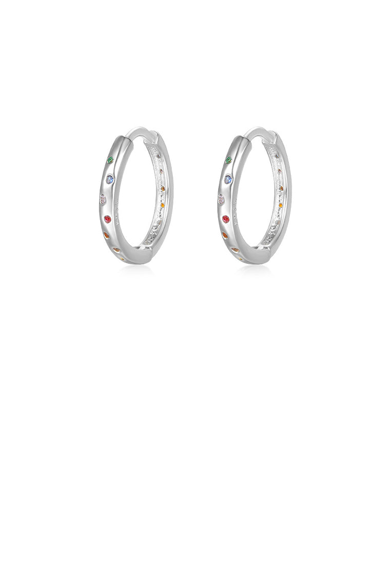 925 Sterling Silver Simple Fashion Geometric Hoop Earrings with Colored Cubic Zirconia - Luxurious Look