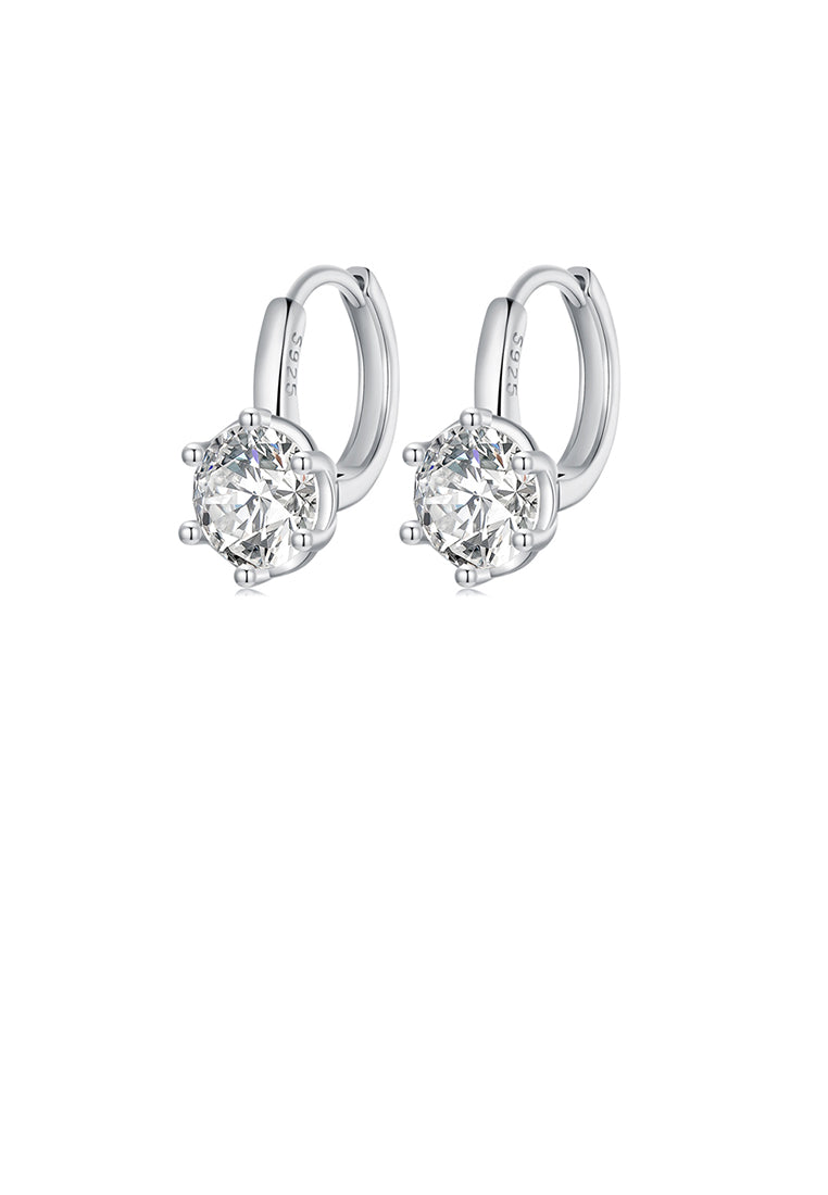 925 Sterling Silver Fashion Simple Geometric Round Earrings with Cubic Zirconia - Luxurious Look