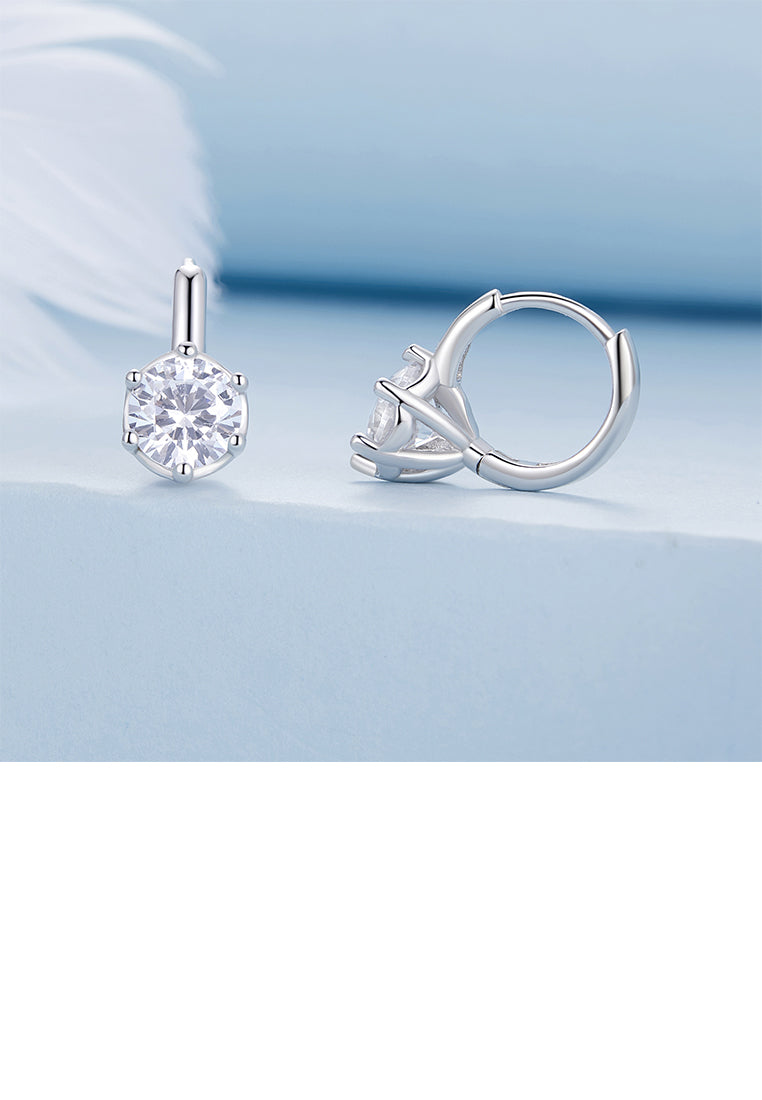 925 Sterling Silver Fashion Simple Geometric Round Earrings with Cubic Zirconia - Luxurious Look
