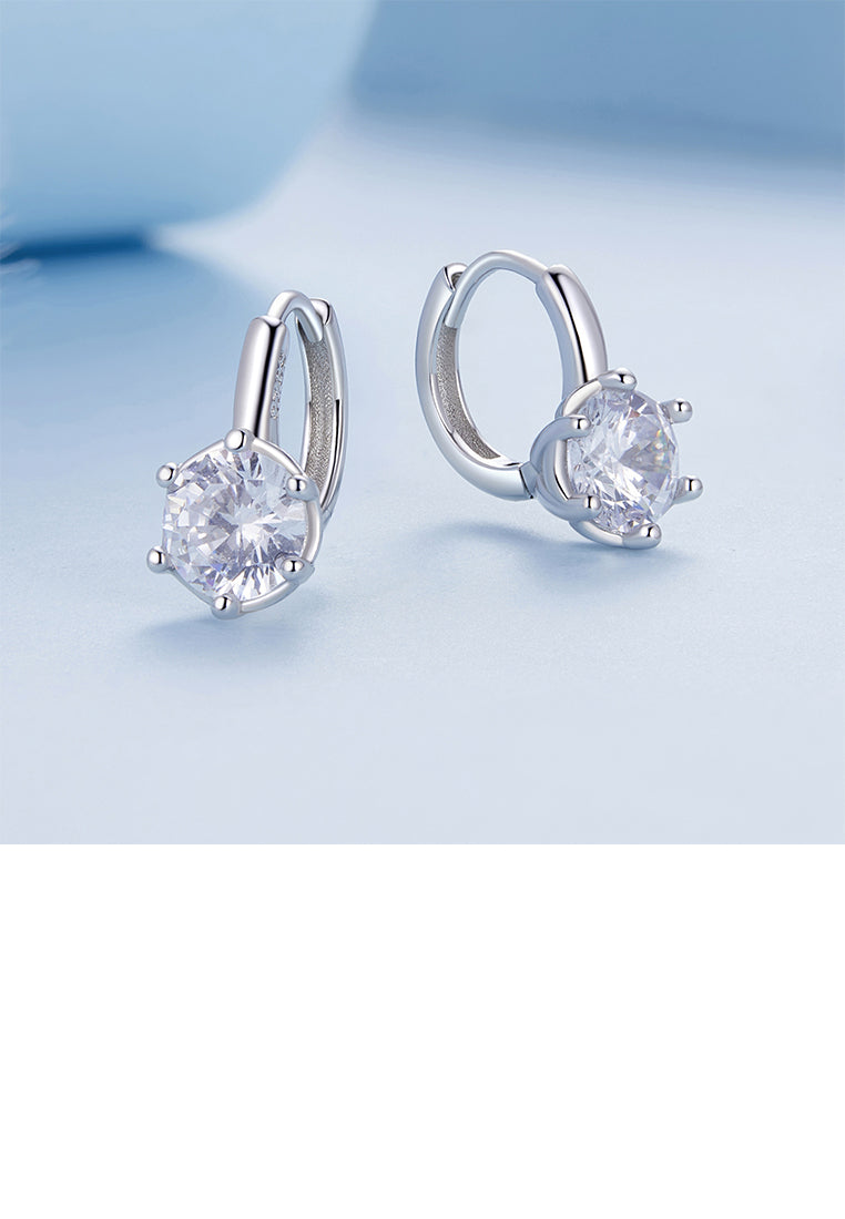 925 Sterling Silver Fashion Simple Geometric Round Earrings with Cubic Zirconia - Luxurious Look