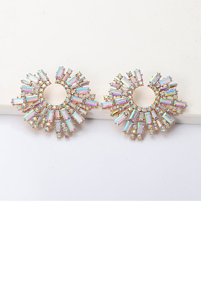 Fashion Brilliant Plated Gold Geometric Earrings with Cubic Zirconia - Luxurious Look