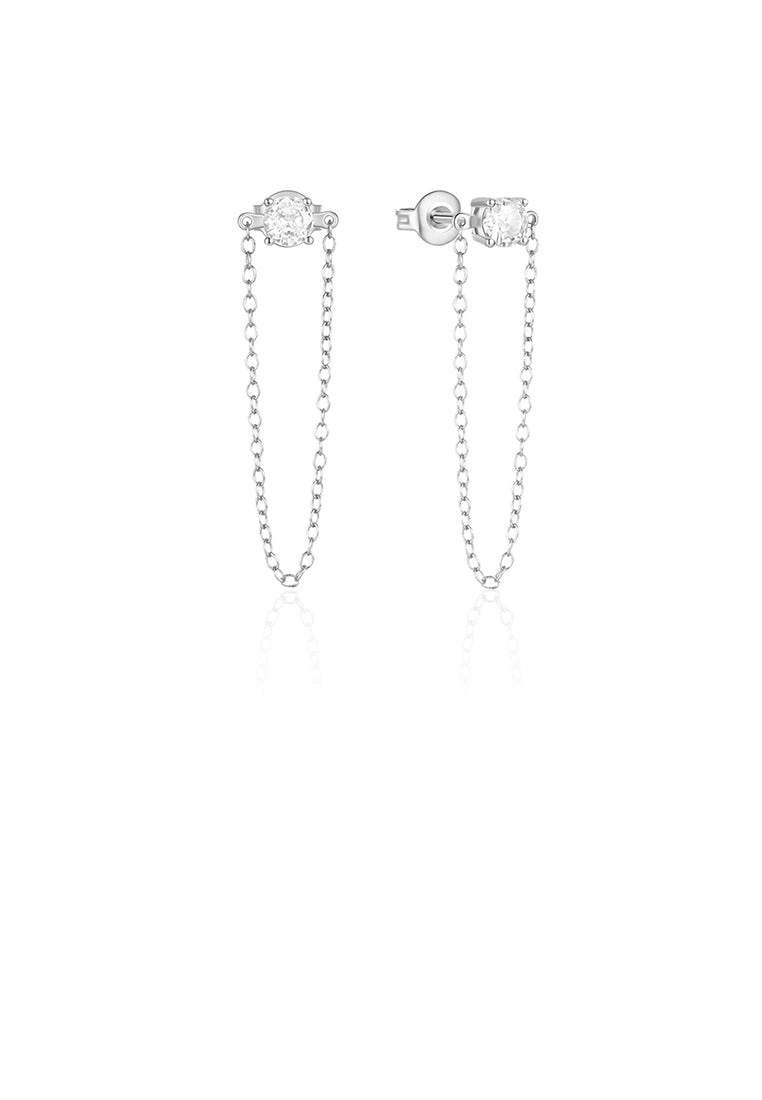 925 Sterling Silver Simple and Fashion Geometric Round Cubic Zirconia Tassel Stud Earrings - Luxurious Look