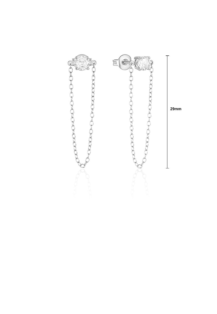 925 Sterling Silver Simple and Fashion Geometric Round Cubic Zirconia Tassel Stud Earrings - Luxurious Look