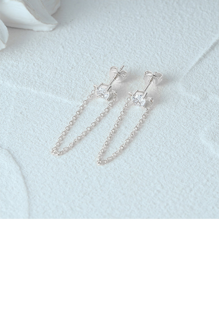 925 Sterling Silver Simple and Fashion Geometric Round Cubic Zirconia Tassel Stud Earrings - Luxurious Look