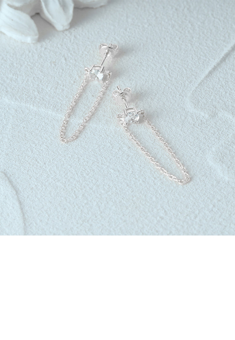 925 Sterling Silver Simple and Fashion Geometric Round Cubic Zirconia Tassel Stud Earrings - Luxurious Look