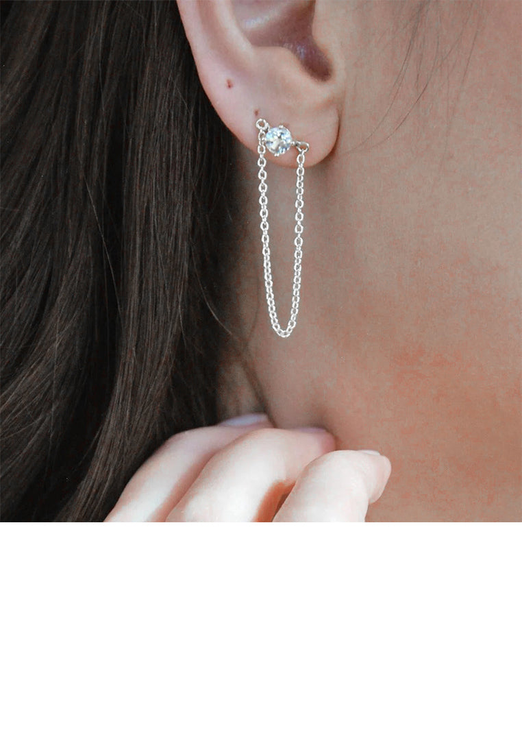 925 Sterling Silver Simple and Fashion Geometric Round Cubic Zirconia Tassel Stud Earrings - Luxurious Look