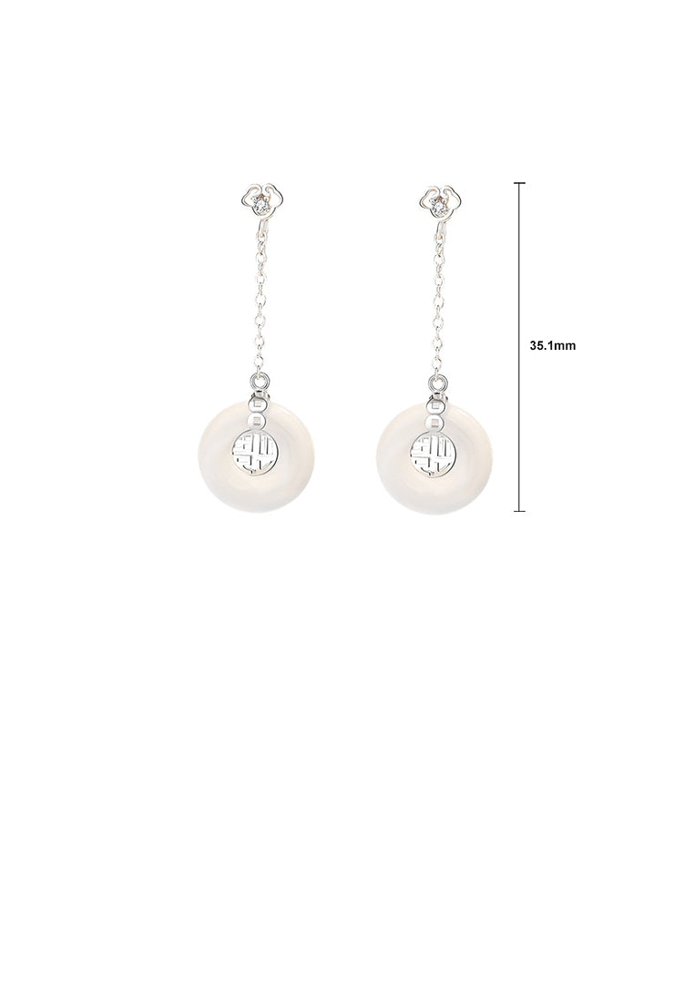 925 Sterling Silver Fashion Vintage Lucky Word Peace Buckle Tassel Earrings