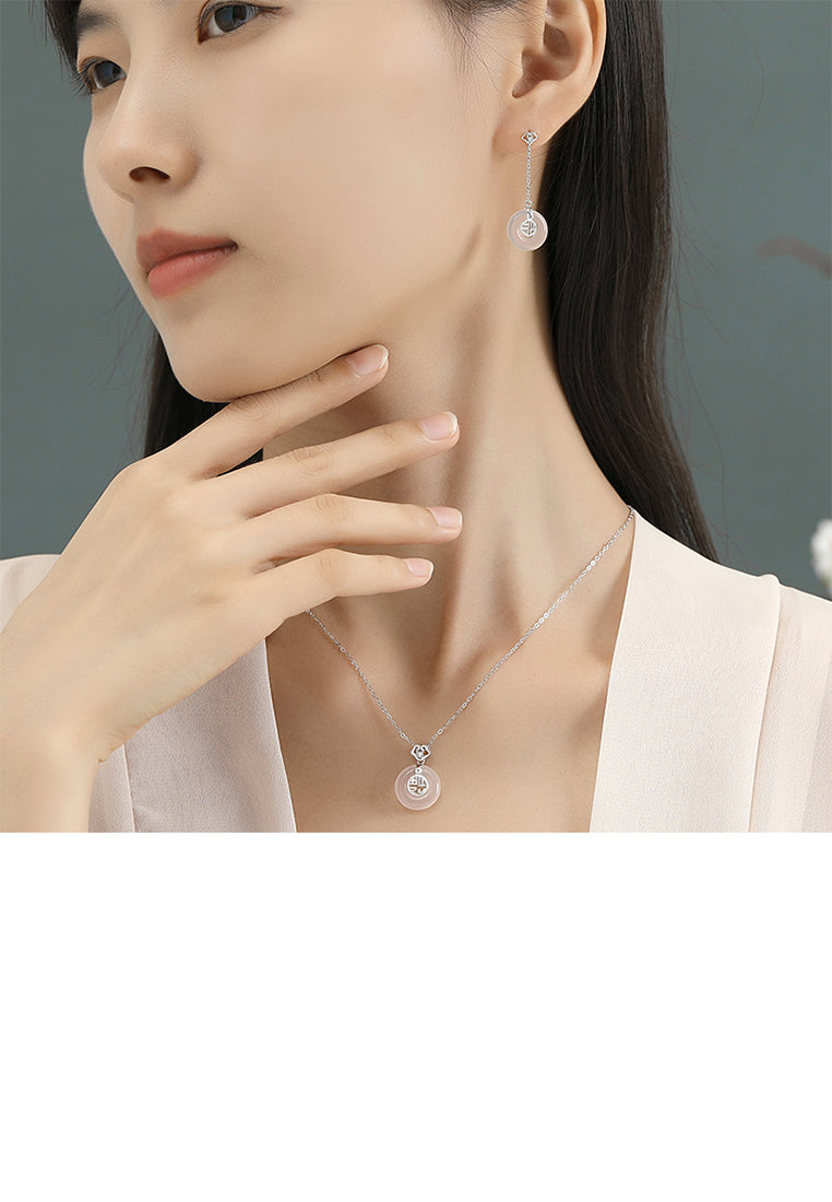 925 Sterling Silver Fashion Vintage Lucky Word Peace Buckle Tassel Earrings