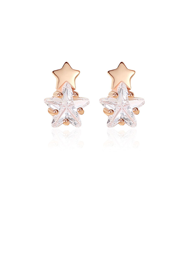 925 Sterling Silver Plated Rose Gold Simple Cute Star Stud Earrings with Cubic Zirconia - Luxurious Look