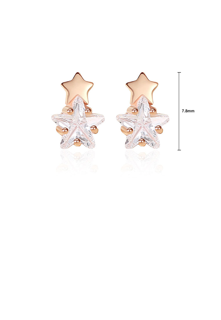 925 Sterling Silver Plated Rose Gold Simple Cute Star Stud Earrings with Cubic Zirconia - Luxurious Look