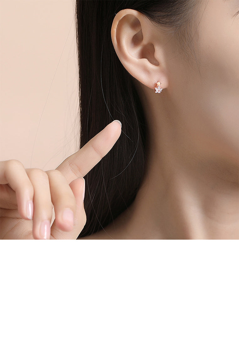 925 Sterling Silver Plated Rose Gold Simple Cute Star Stud Earrings with Cubic Zirconia - Luxurious Look