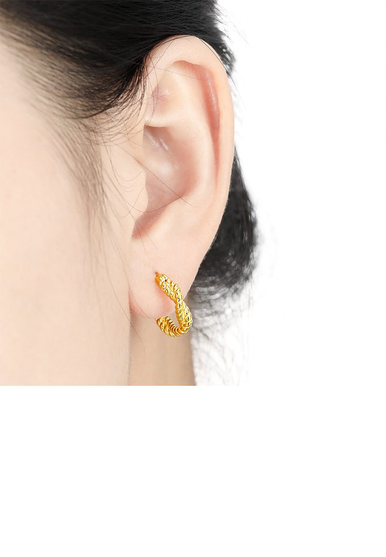 925 Sterling Silver Plated Gold Fashion Simple Twist Geometric Hoop Earrings