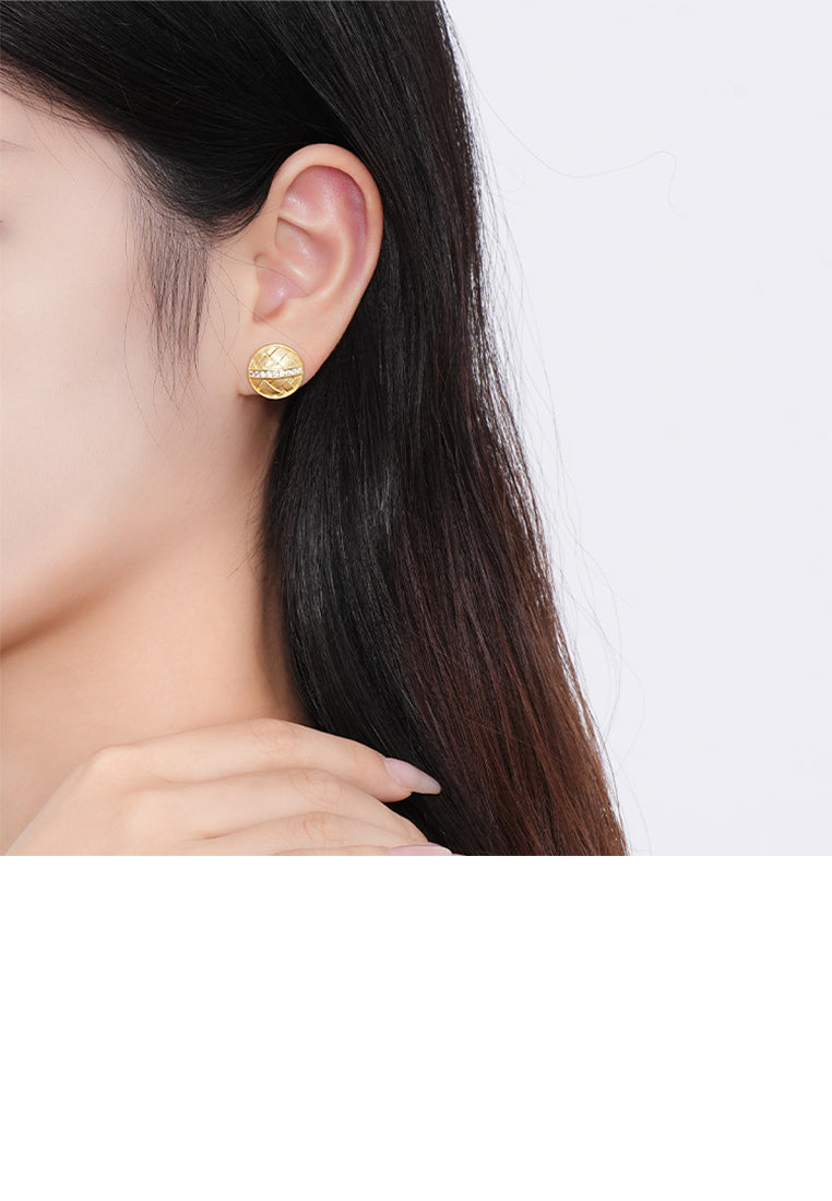925 Sterling Silver Plated Gold Simple Fashion Braided Round Stud Earrings with Cubic Zirconia - Luxurious Look
