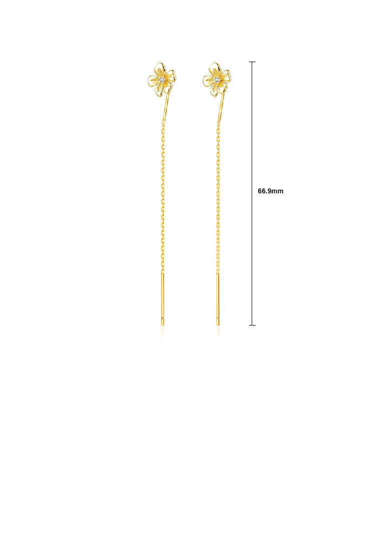 925 Sterling Silver Plated Gold Simple Fashion Flower Tassel Stud Earrings