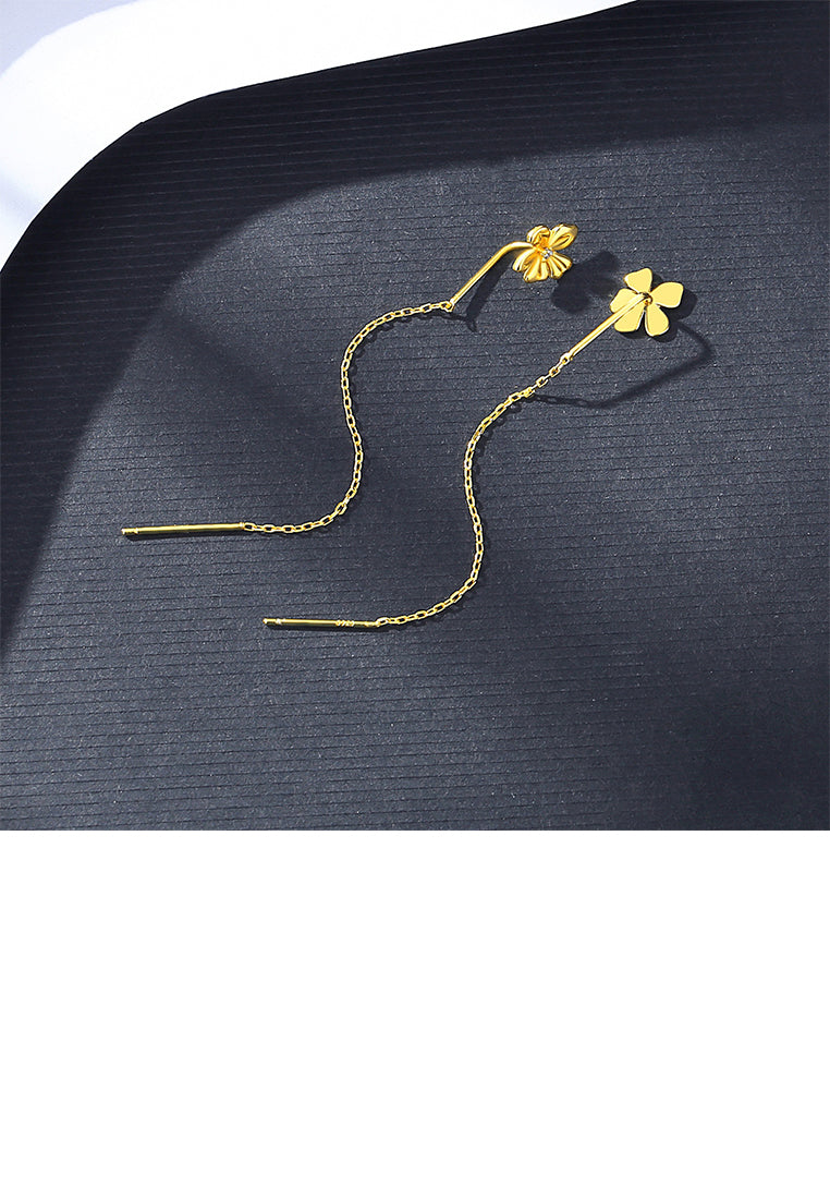925 Sterling Silver Plated Gold Simple Fashion Flower Tassel Stud Earrings