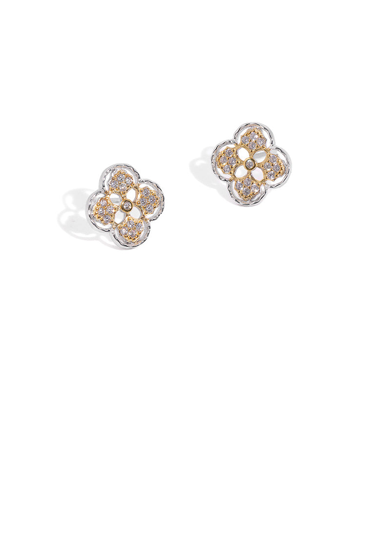 925 Sterling Silver Simple Temperament Hollow Four-leafed Clover Stud Earrings with Cubic Zirconia - Luxurious Look