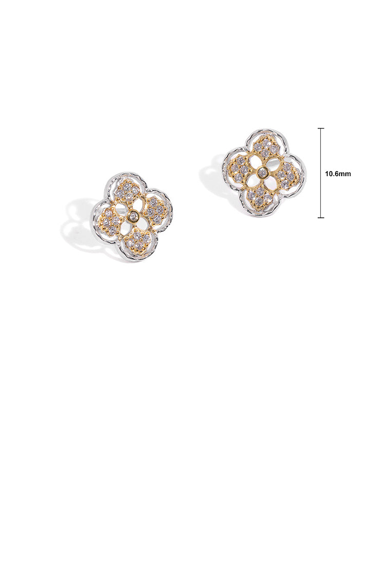 925 Sterling Silver Simple Temperament Hollow Four-leafed Clover Stud Earrings with Cubic Zirconia - Luxurious Look
