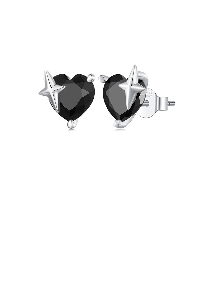 925 Sterling Silver Fashion Simple Black Heart Shape Stud Earrings with Cubic Zirconia - Luxurious Look