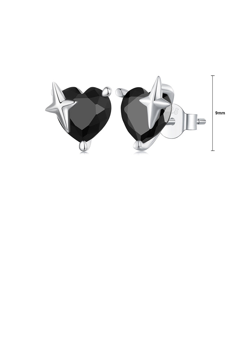 925 Sterling Silver Fashion Simple Black Heart Shape Stud Earrings with Cubic Zirconia - Luxurious Look