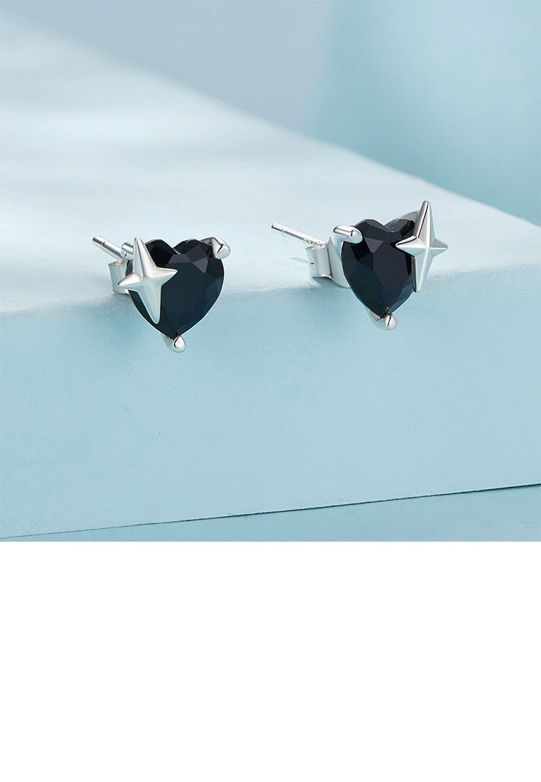 925 Sterling Silver Fashion Simple Black Heart Shape Stud Earrings with Cubic Zirconia - Luxurious Look