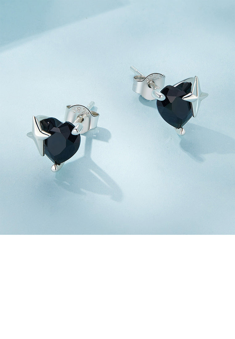 925 Sterling Silver Fashion Simple Black Heart Shape Stud Earrings with Cubic Zirconia - Luxurious Look