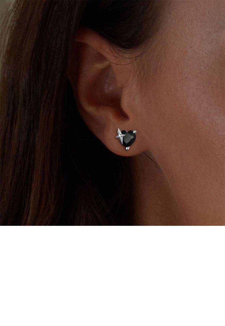 925 Sterling Silver Fashion Simple Black Heart Shape Stud Earrings with Cubic Zirconia - Luxurious Look