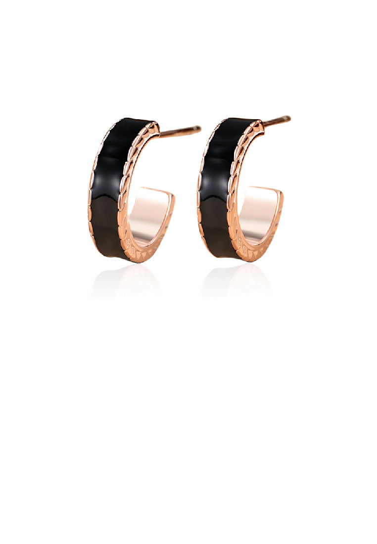 925 Sterling Silver Plated Rose Gold Fashion Simple Enamel C Shape Geometric Stud Earrings
