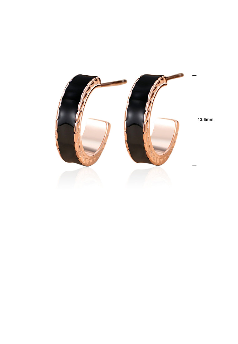 925 Sterling Silver Plated Rose Gold Fashion Simple Enamel C Shape Geometric Stud Earrings