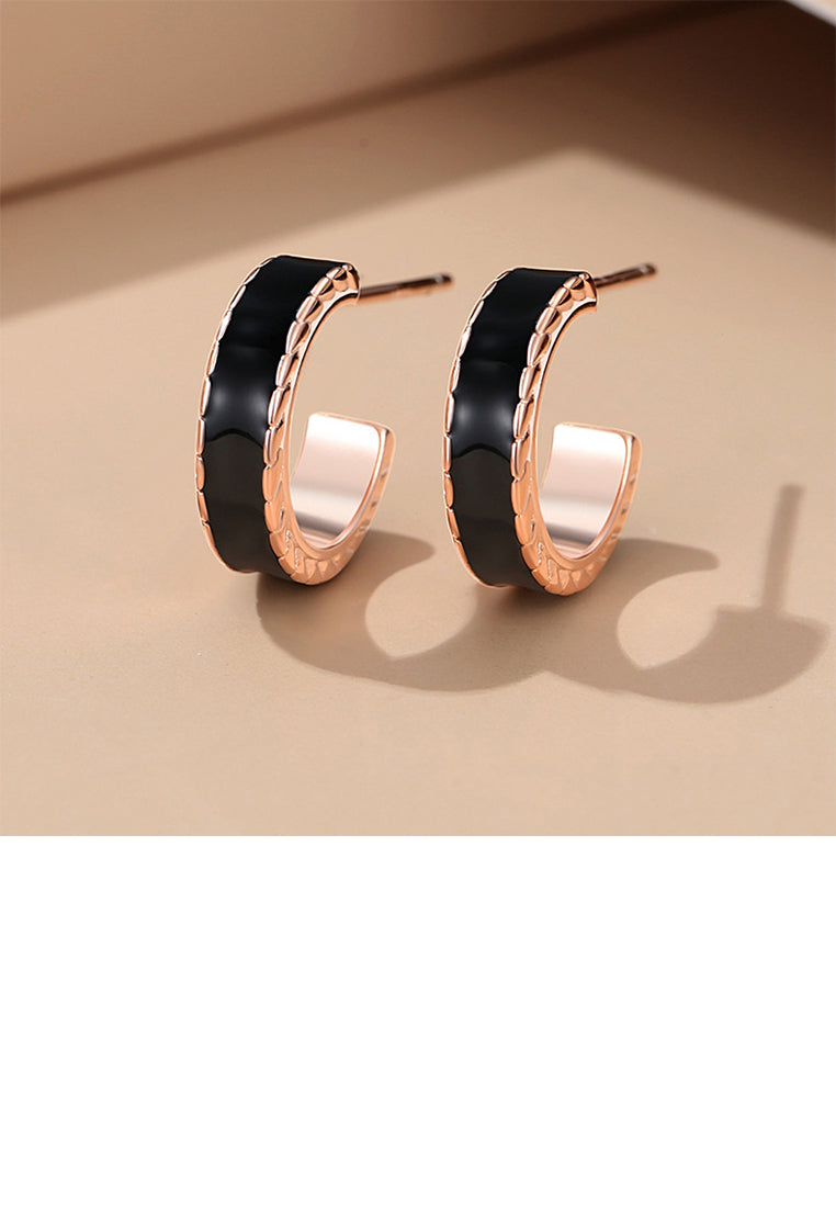 925 Sterling Silver Plated Rose Gold Fashion Simple Enamel C Shape Geometric Stud Earrings