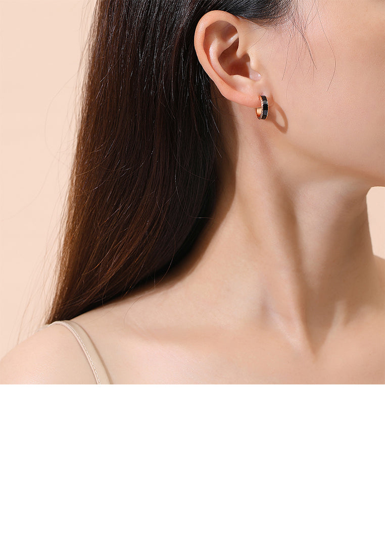 925 Sterling Silver Plated Rose Gold Fashion Simple Enamel C Shape Geometric Stud Earrings