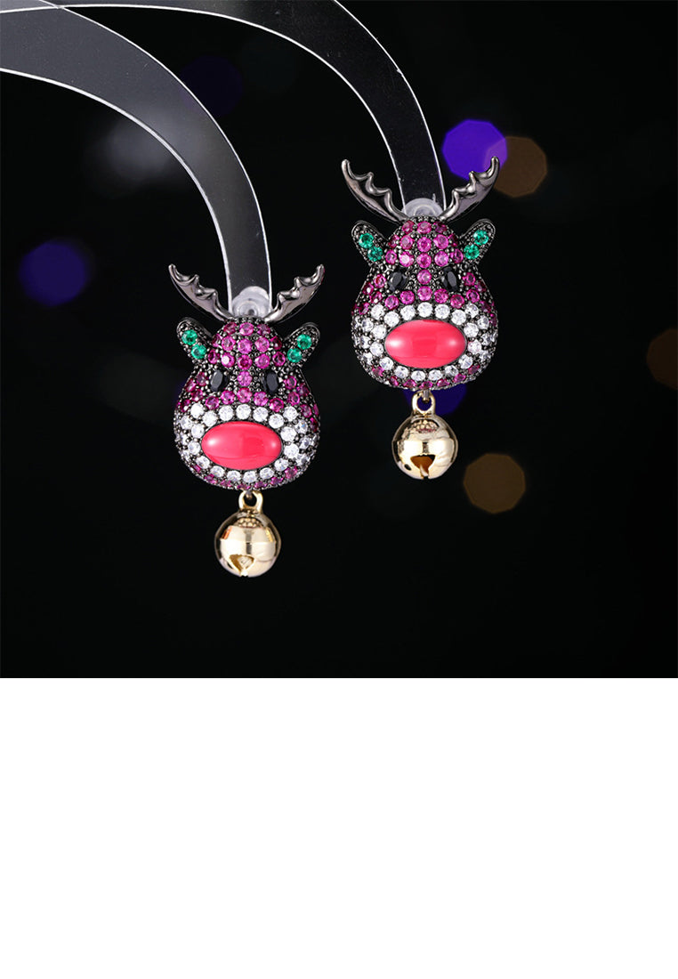 Fashion Cute Plated Black Christmas Elk Bell Earrings with Cubic Zirconia - Luxurious Look
