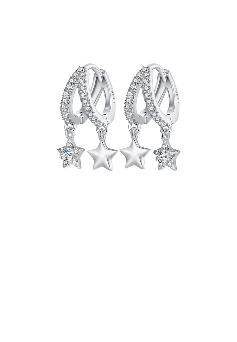 925 Sterling Silver Fashion Simple Star Tassel Geometric Earrings with Cubic Zirconia - Luxurious Look