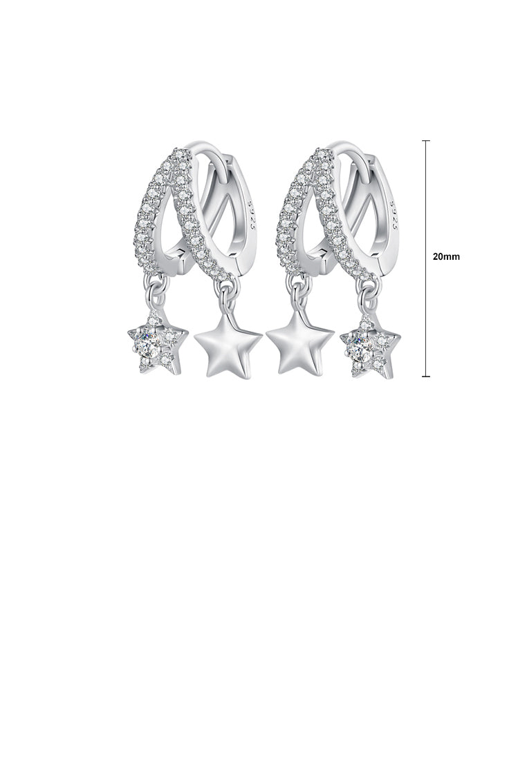 925 Sterling Silver Fashion Simple Star Tassel Geometric Earrings with Cubic Zirconia - Luxurious Look