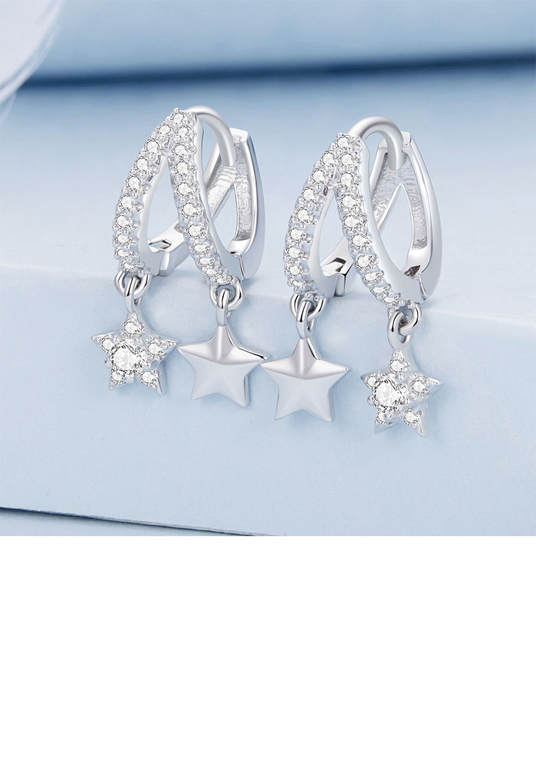925 Sterling Silver Fashion Simple Star Tassel Geometric Earrings with Cubic Zirconia - Luxurious Look