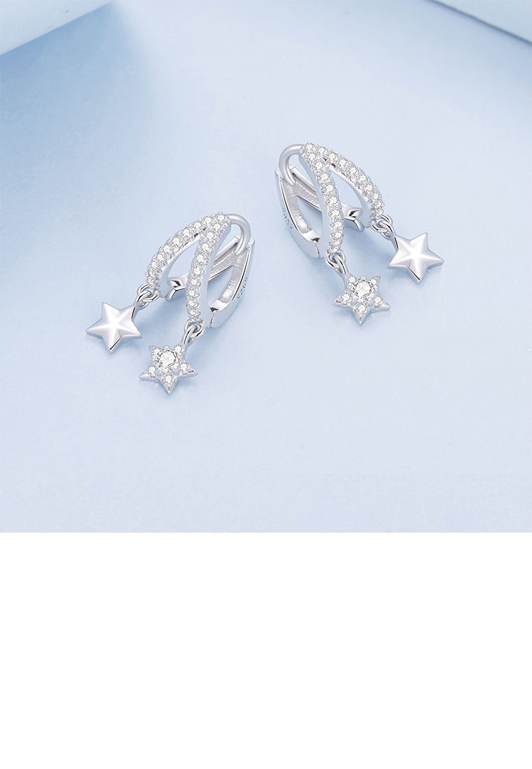 925 Sterling Silver Fashion Simple Star Tassel Geometric Earrings with Cubic Zirconia - Luxurious Look