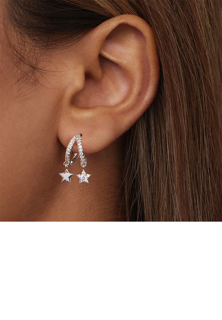925 Sterling Silver Fashion Simple Star Tassel Geometric Earrings with Cubic Zirconia - Luxurious Look