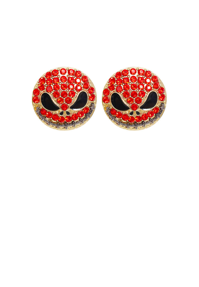Creative Personalized Plated Gold Halloween Funny Devil Stud Earrings with Red Cubic Zirconia - Luxurious Look - Vibrant Color