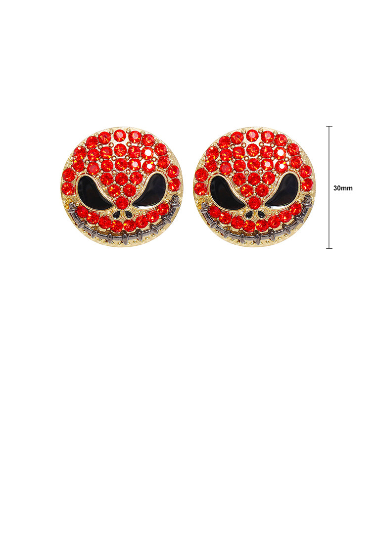 Creative Personalized Plated Gold Halloween Funny Devil Stud Earrings with Red Cubic Zirconia - Luxurious Look - Vibrant Color