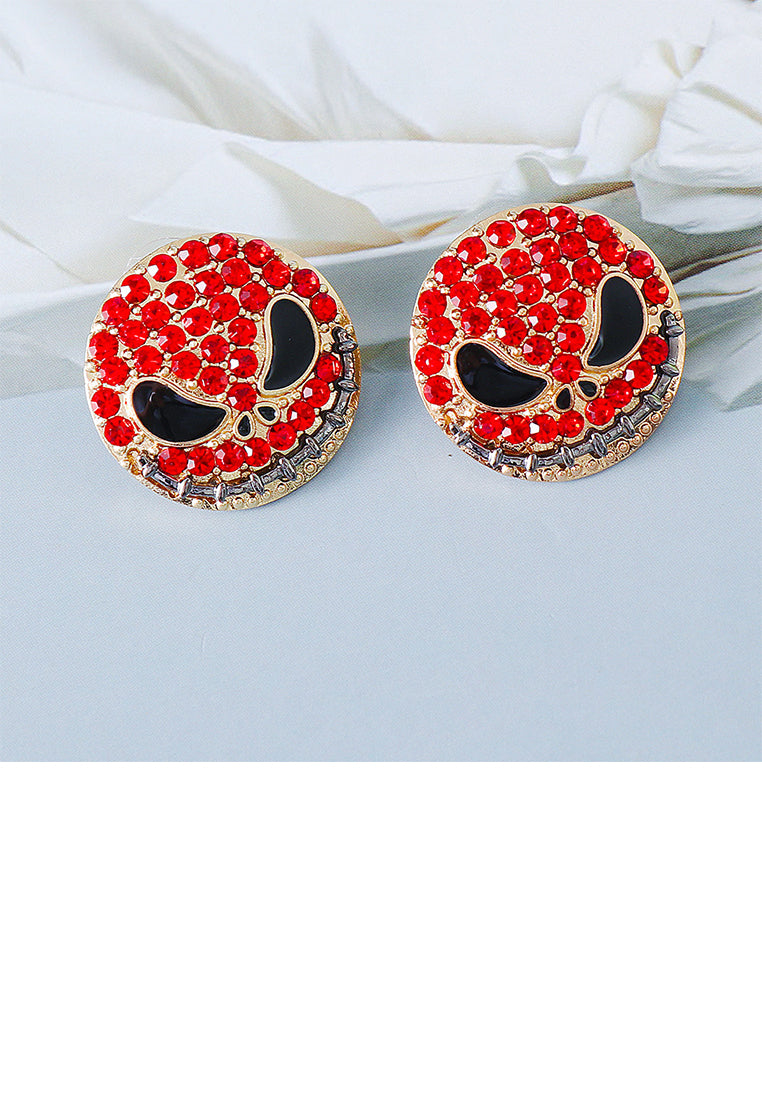 Creative Personalized Plated Gold Halloween Funny Devil Stud Earrings with Red Cubic Zirconia - Luxurious Look - Vibrant Color