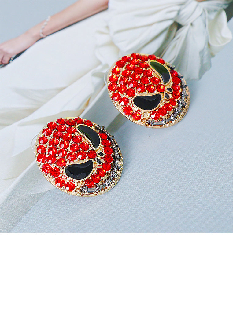 Creative Personalized Plated Gold Halloween Funny Devil Stud Earrings with Red Cubic Zirconia - Luxurious Look - Vibrant Color