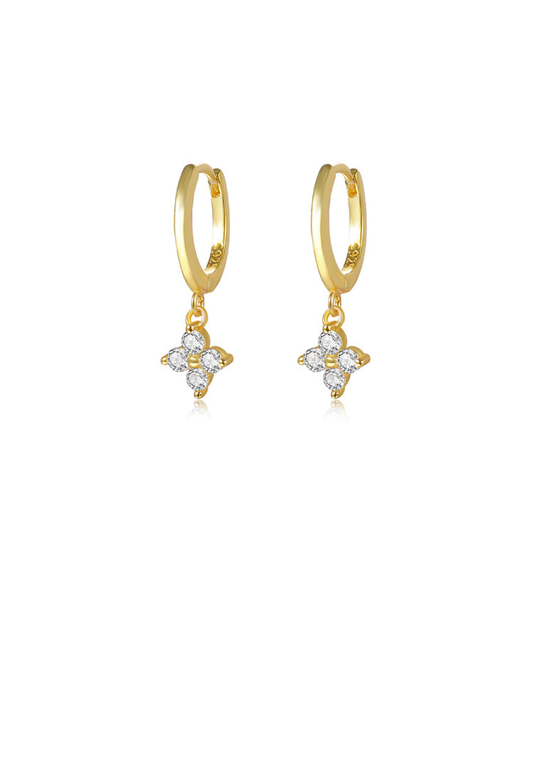 925 Sterling Silver Plated Gold Simple Fashion Four-Leafed Clover Earrings with Cubic Zirconia - Luxurious Look