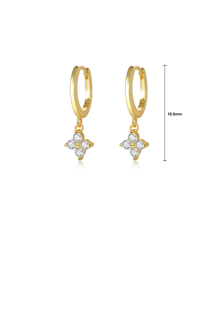 925 Sterling Silver Plated Gold Simple Fashion Four-Leafed Clover Earrings with Cubic Zirconia - Luxurious Look