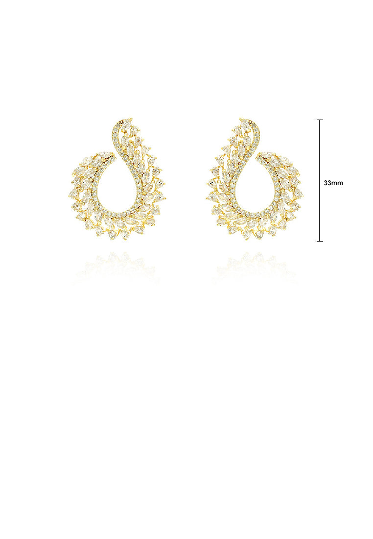 Elegant Temperament Plated Gold Hollow Water Drop-shaped Stud Earrings with White Cubic Zirconia - Luxurious Look