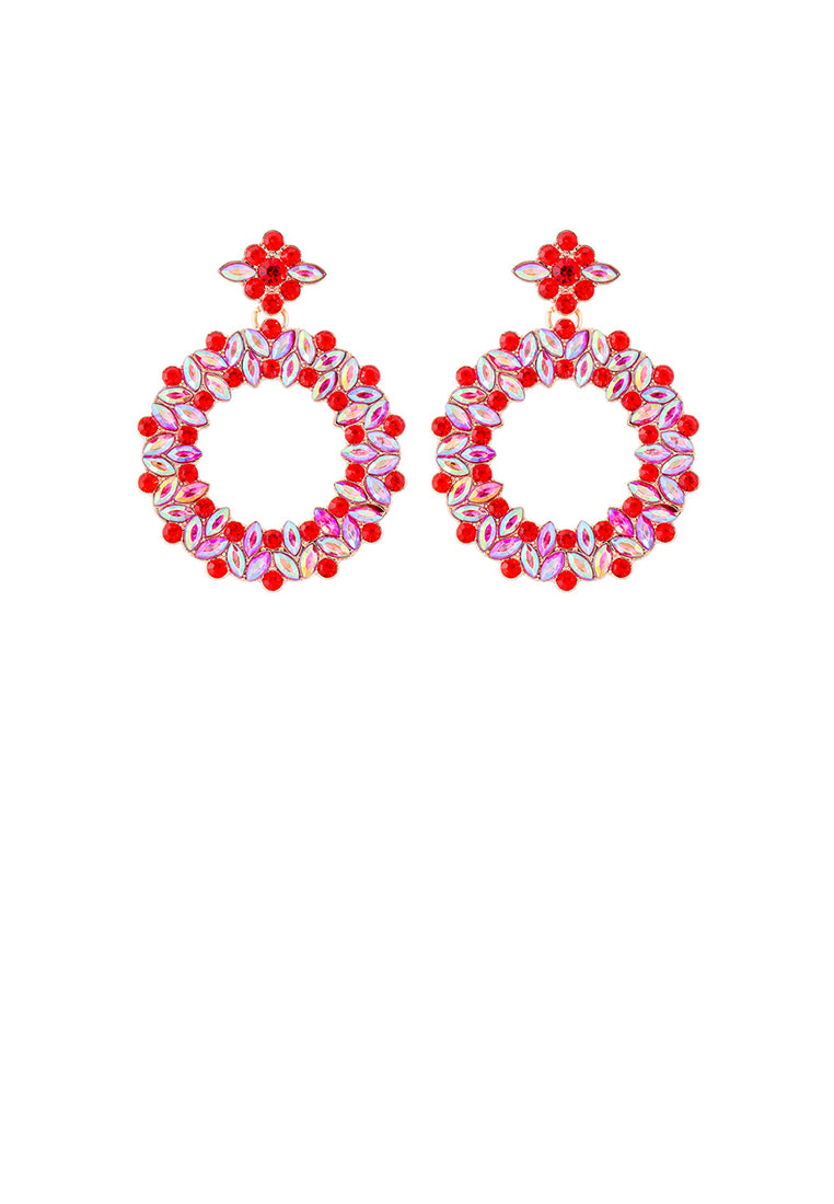 Simple and Temperament Plated Gold Hollow Geometric Round Earrings with Red Cubic Zirconia - Luxurious Look - Vibrant Color
