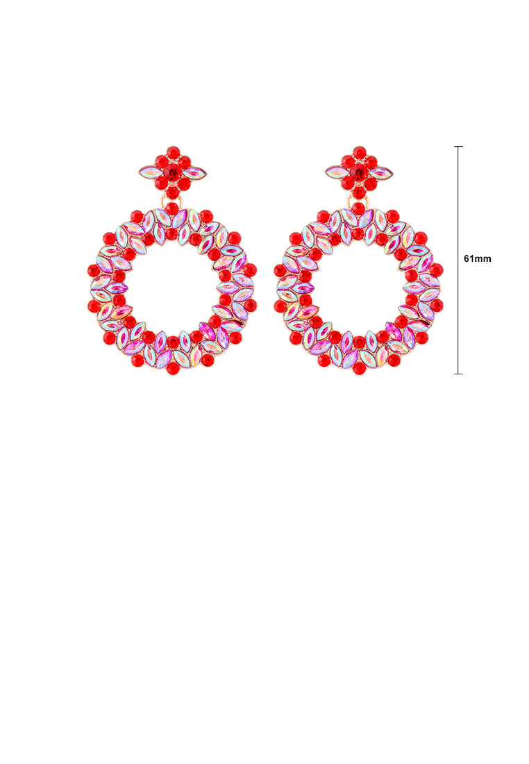 Simple and Temperament Plated Gold Hollow Geometric Round Earrings with Red Cubic Zirconia - Luxurious Look - Vibrant Color